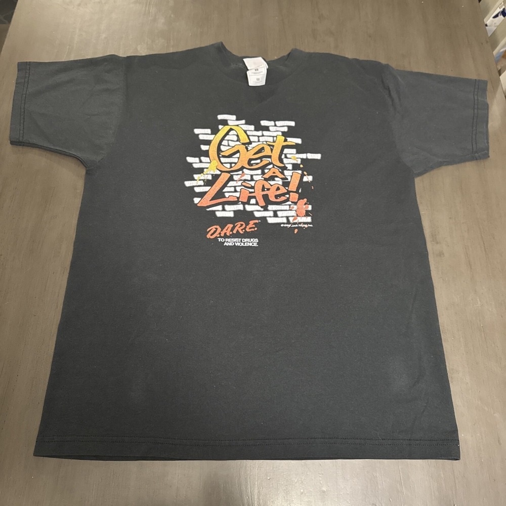 Vintage DARE Drug Program T Shirt Men L Graffiti Get A Life Black 90s‎ Y2K